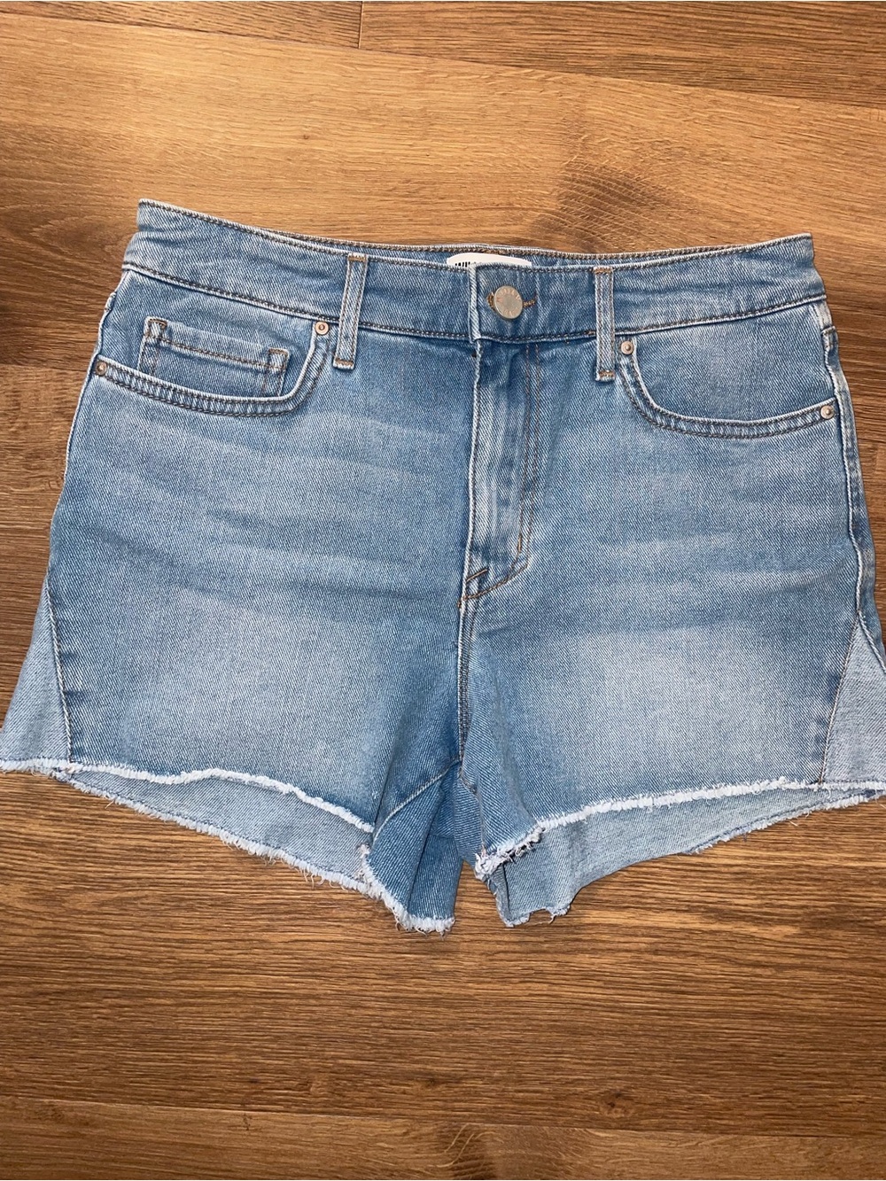 William Rast Medium Blue Frayed Hem Denim Shorts